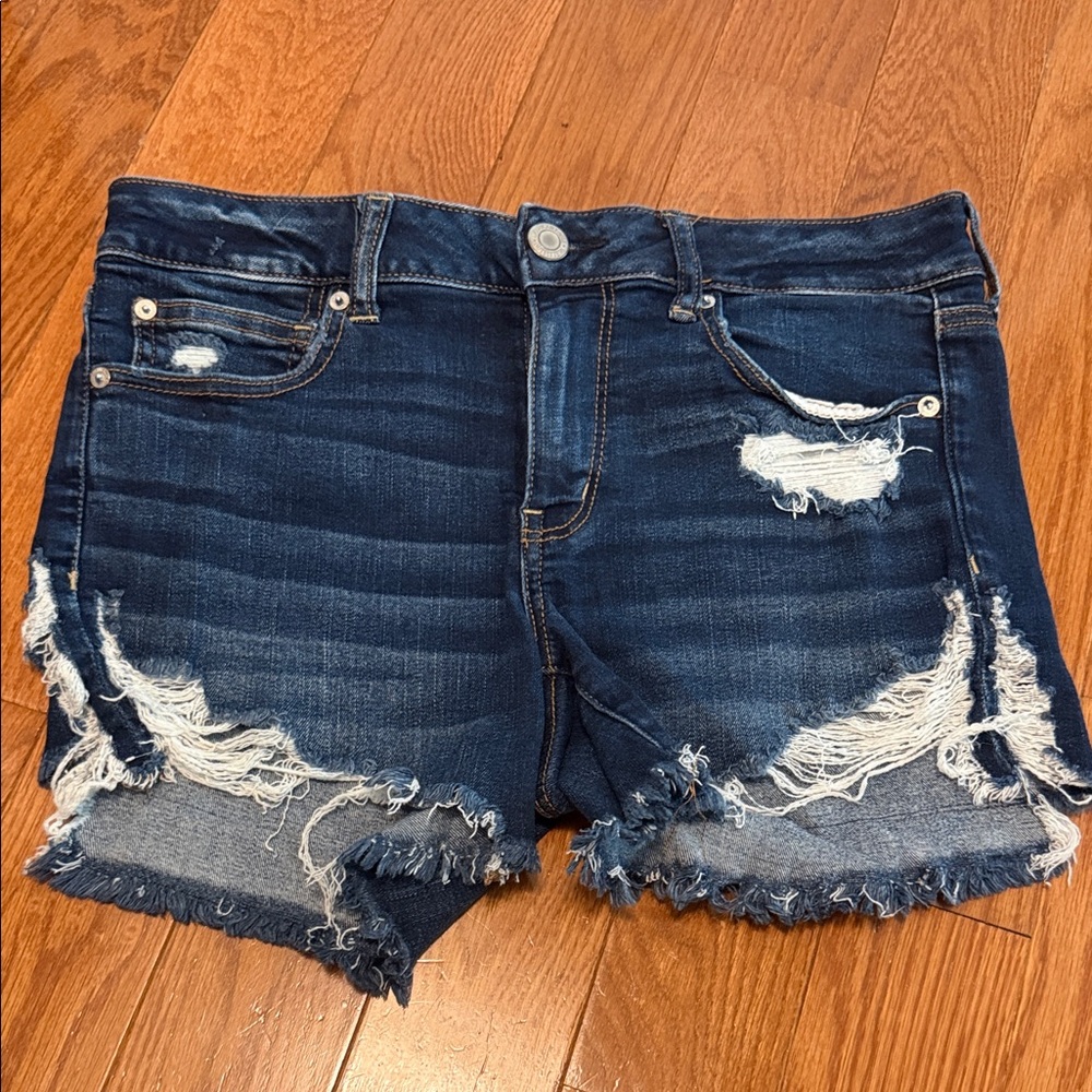 American Eagle Outfitters Dark Blue Distressed Denim Shorts